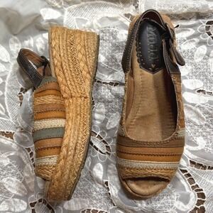 Mudd Y2K Boho Brown Striped Jute Espadrille Wedge Sandals 6M Boho Platform